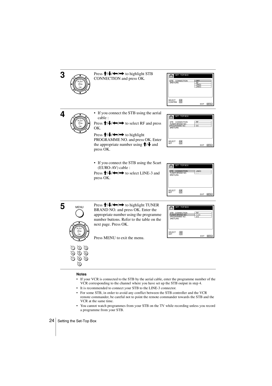 Sony SLV-SE850G operating instructions Press M/m//, to highlight STB, Connection and press OK 