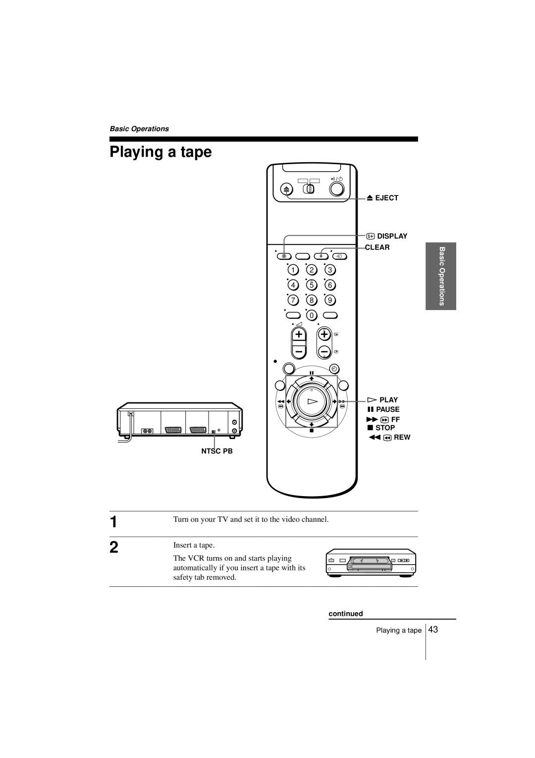 Sony SLV-SE850G operating instructions Playing a tape 