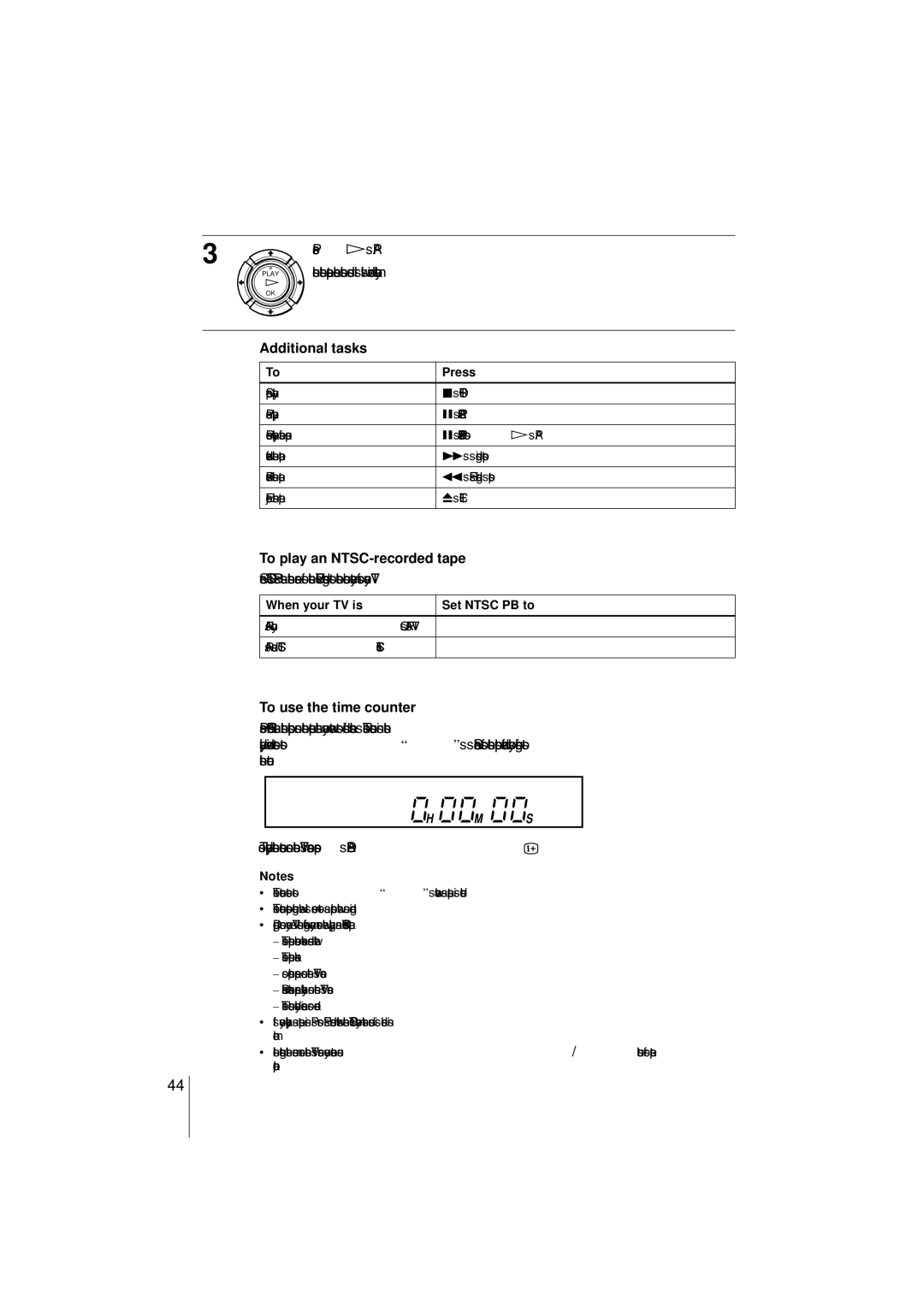 Sony SLV-SE850G Additional tasks, To play an NTSC-recorded tape, To use the time counter, When your TV is Set Ntsc PB to 