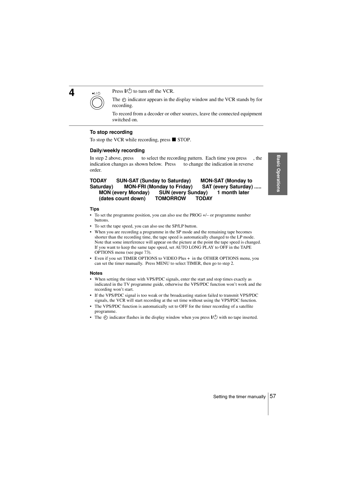 Sony SLV-SE850G operating instructions To stop recording 