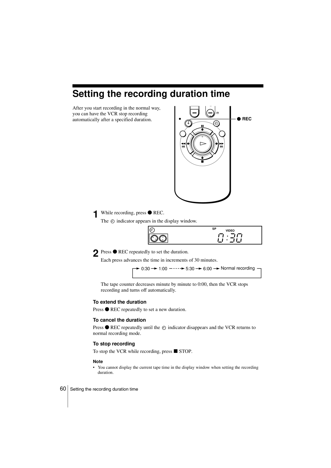 Sony SLV-SE850G Setting the recording duration time, Automatically after a specified duration, To extend the duration 