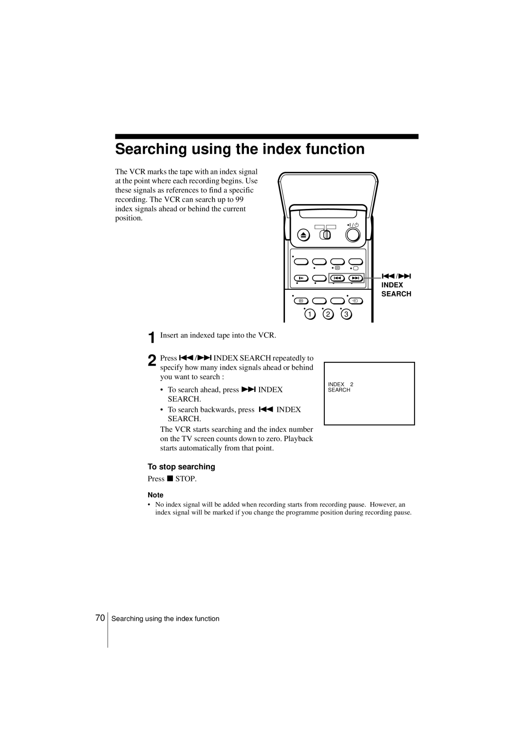 Sony SLV-SE850G operating instructions Searching using the index function 