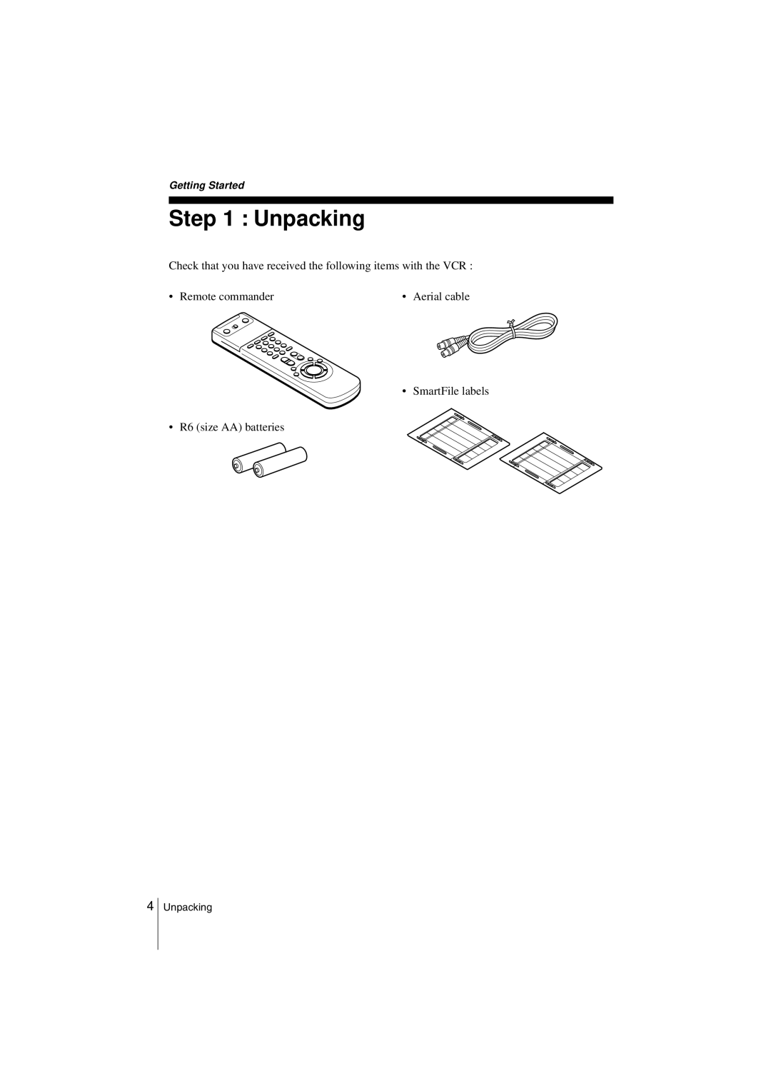 Sony SLV-SF900G manual Unpacking 