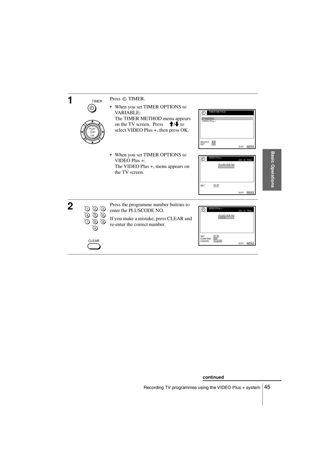 Sony SLV-SF900G manual Press Timer When you set Timer Options to, Video Plus +, menu appears on, TV screen 