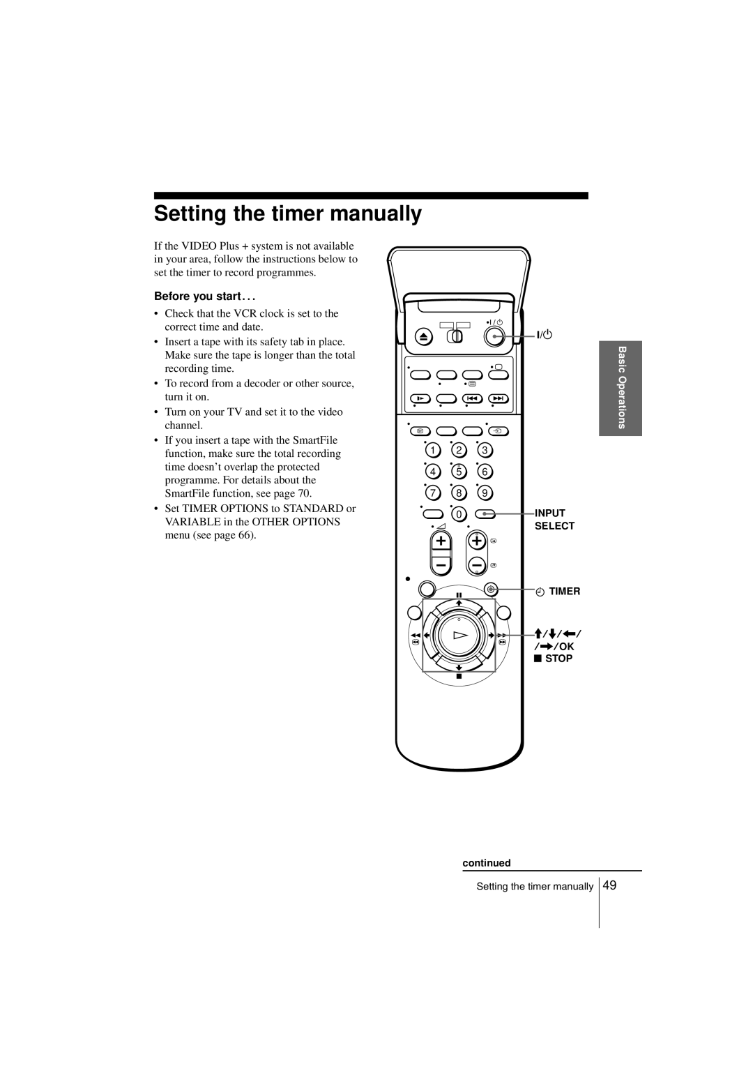 Sony SLV-SF900G Setting the timer manually, Before you start… 