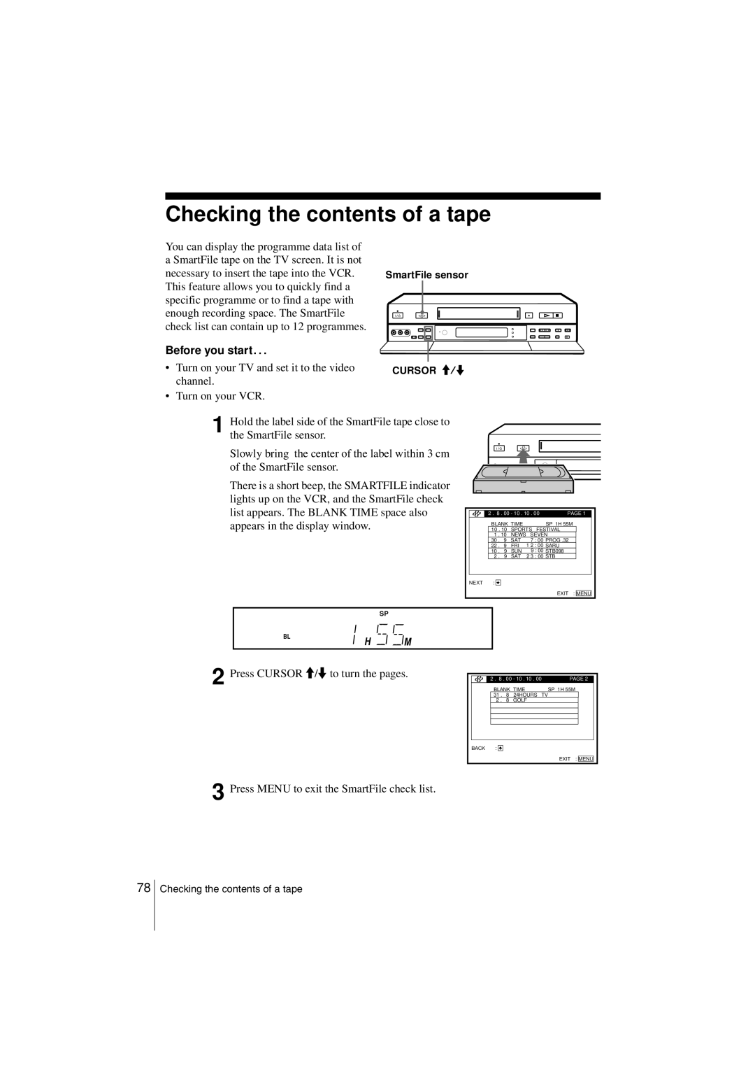 Sony SLV-SF900G manual Checking the contents of a tape 