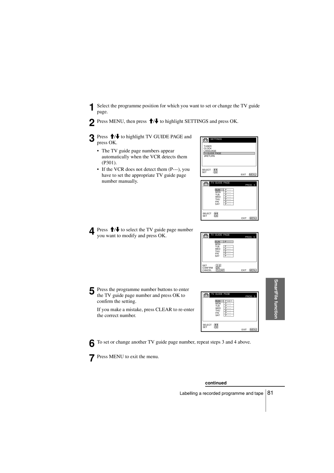 Sony SLV-SF900G TV guide page numbers appear, Automatically when the VCR detects them, Number manually 