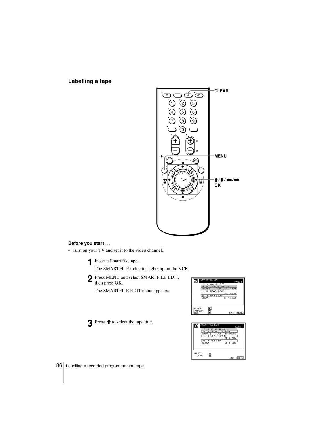 Sony SLV-SF900G manual Labelling a tape, Before you start… 