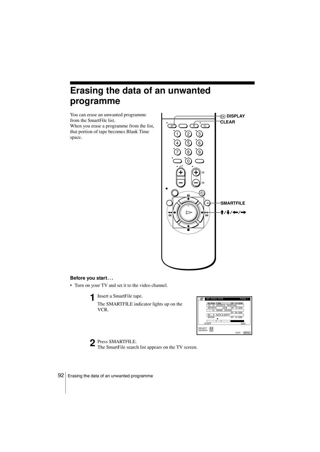 Sony SLV-SF900G manual Erasing the data of an unwanted programme 