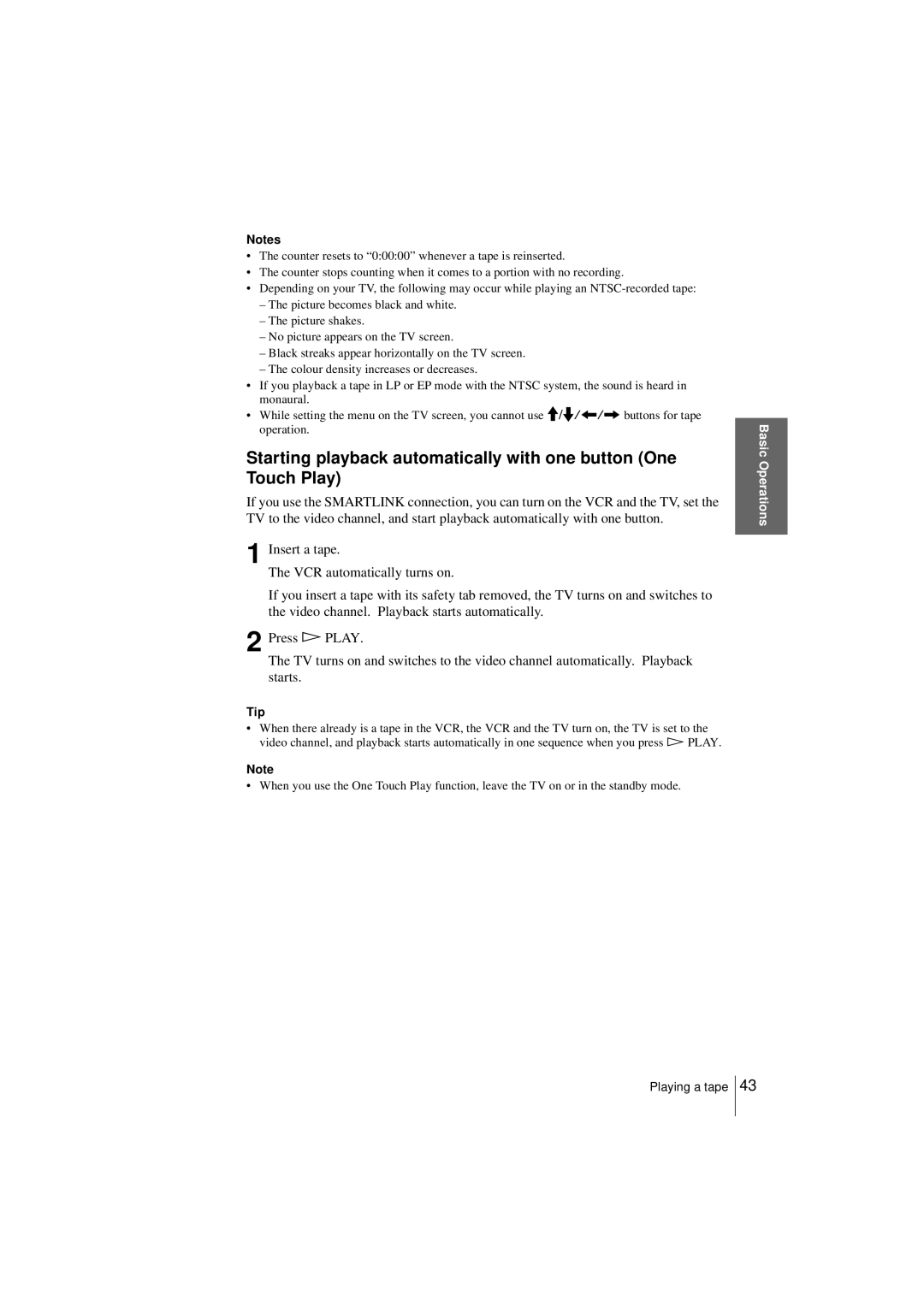 Sony SLV-SF950N manual Basic Operations 