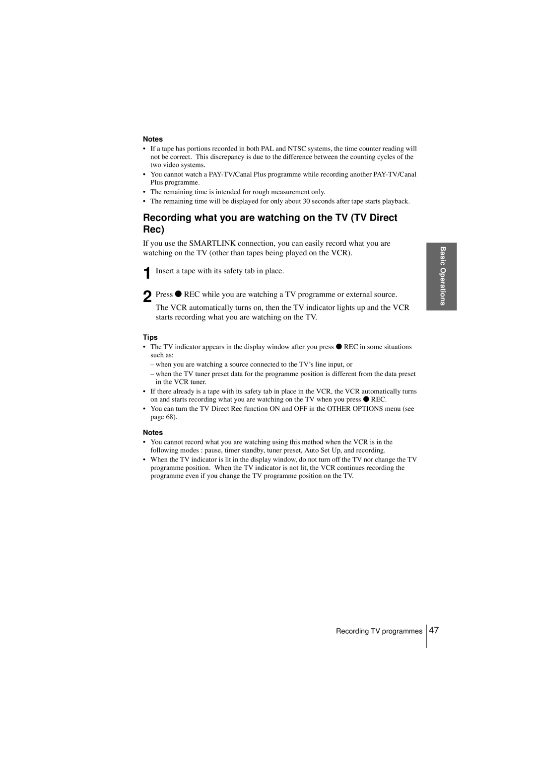 Sony SLV-SF950N manual Recording what you are watching on the TV TV Direct Rec 