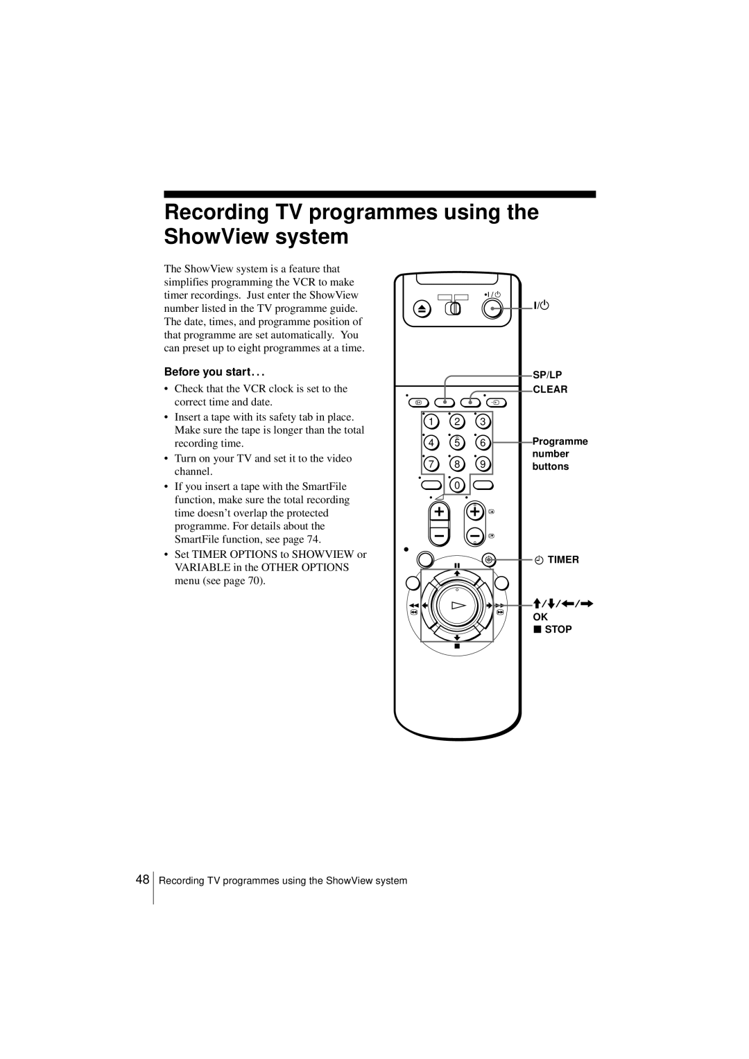 Sony SLV-SF950N manual Recording TV programmes using the ShowView system, Number, Buttons 