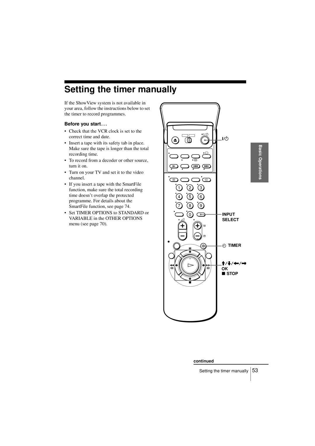 Sony SLV-SF950N Setting the timer manually, Before you start… 