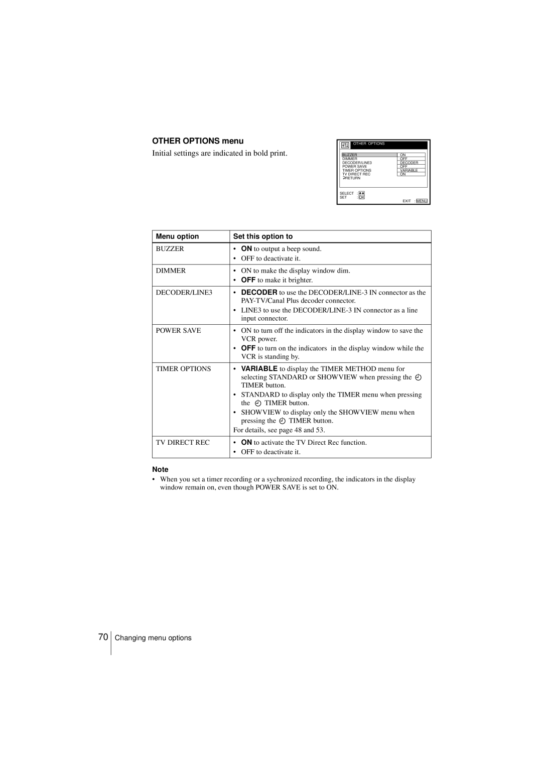 Sony SLV-SF950N manual Other Options menu, DECODER/LINE3 