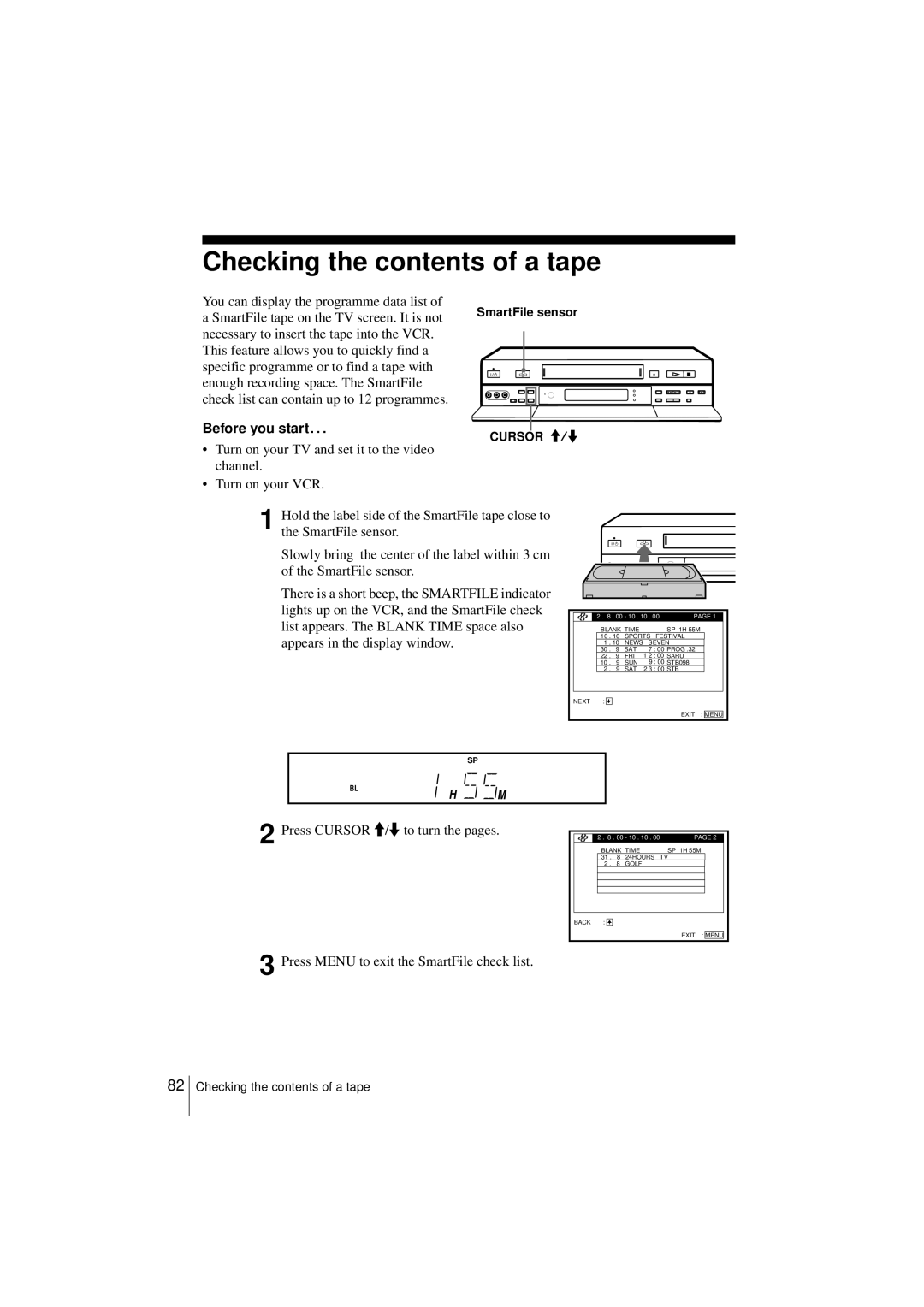 Sony SLV-SF950N manual Checking the contents of a tape 