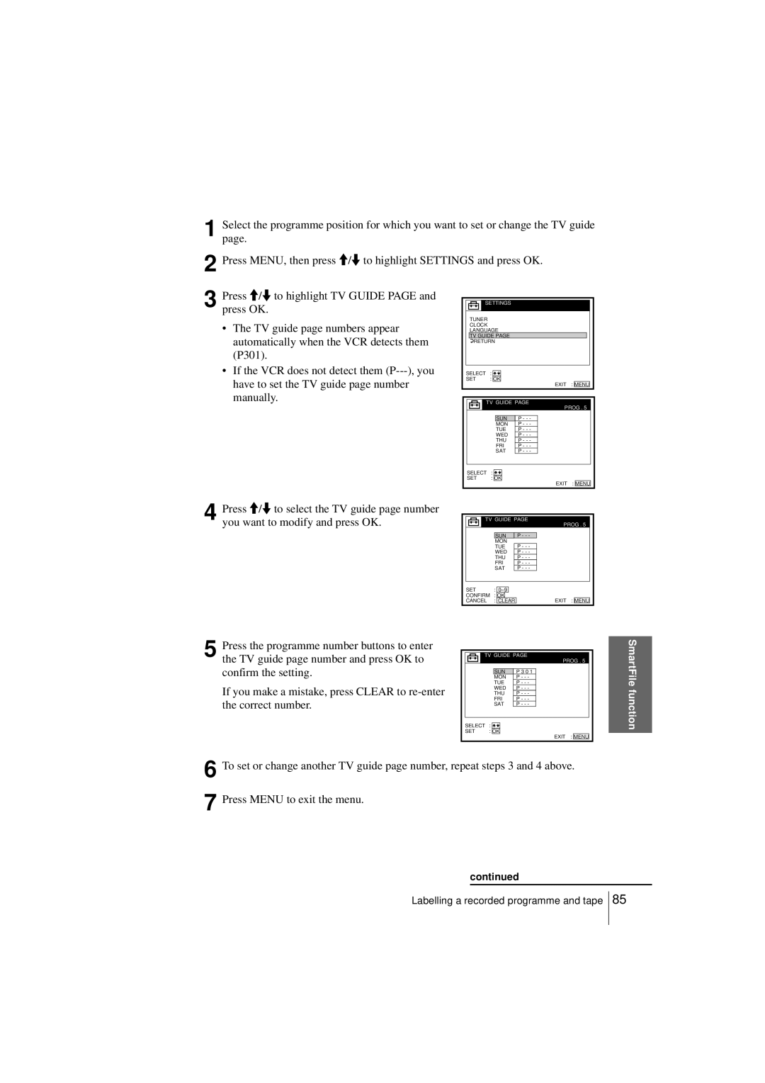 Sony SLV-SF950N manual Press OK TV guide page numbers appear, Automatically when the VCR detects them, Manually 