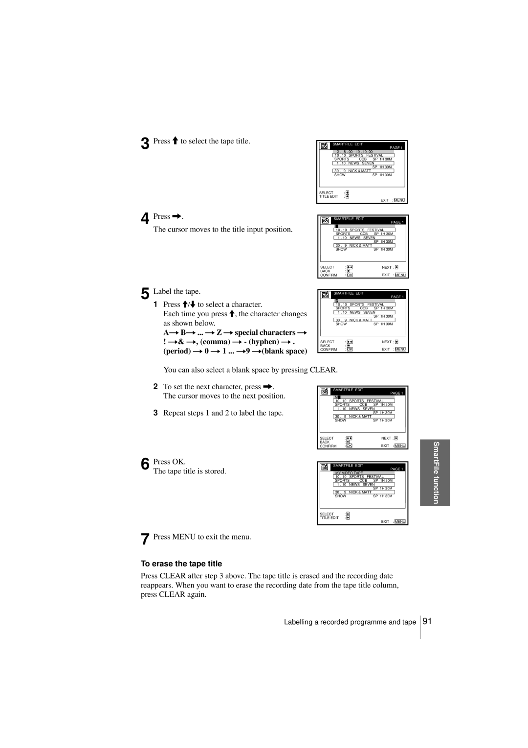 Sony SLV-SF950N manual To erase the tape title 