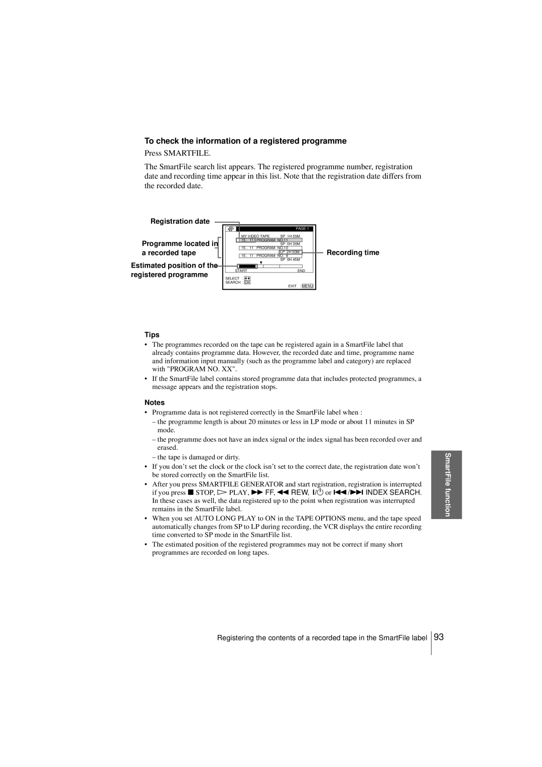 Sony SLV-SF950N manual To check the information of a registered programme 