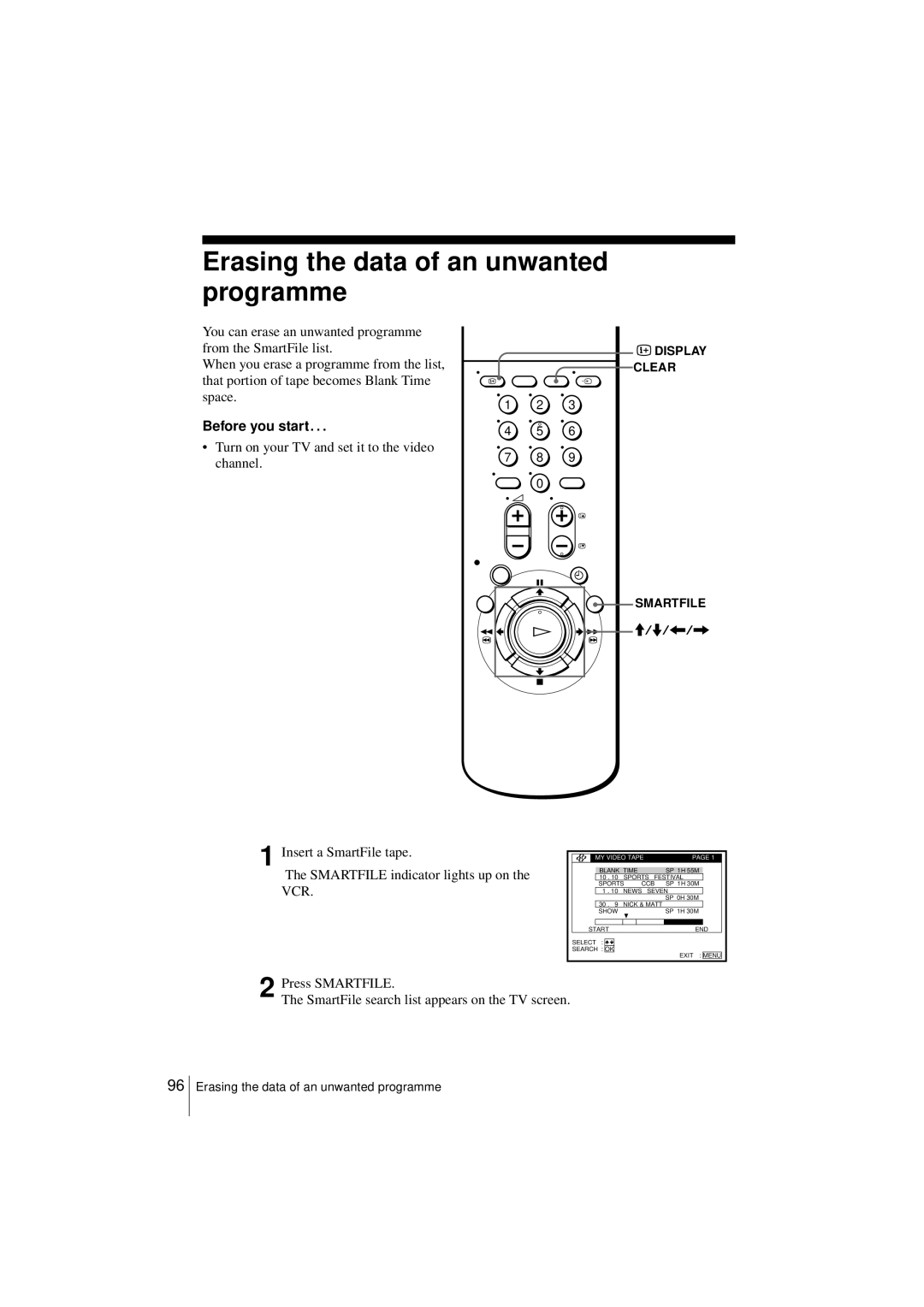 Sony SLV-SF950N manual Erasing the data of an unwanted programme 