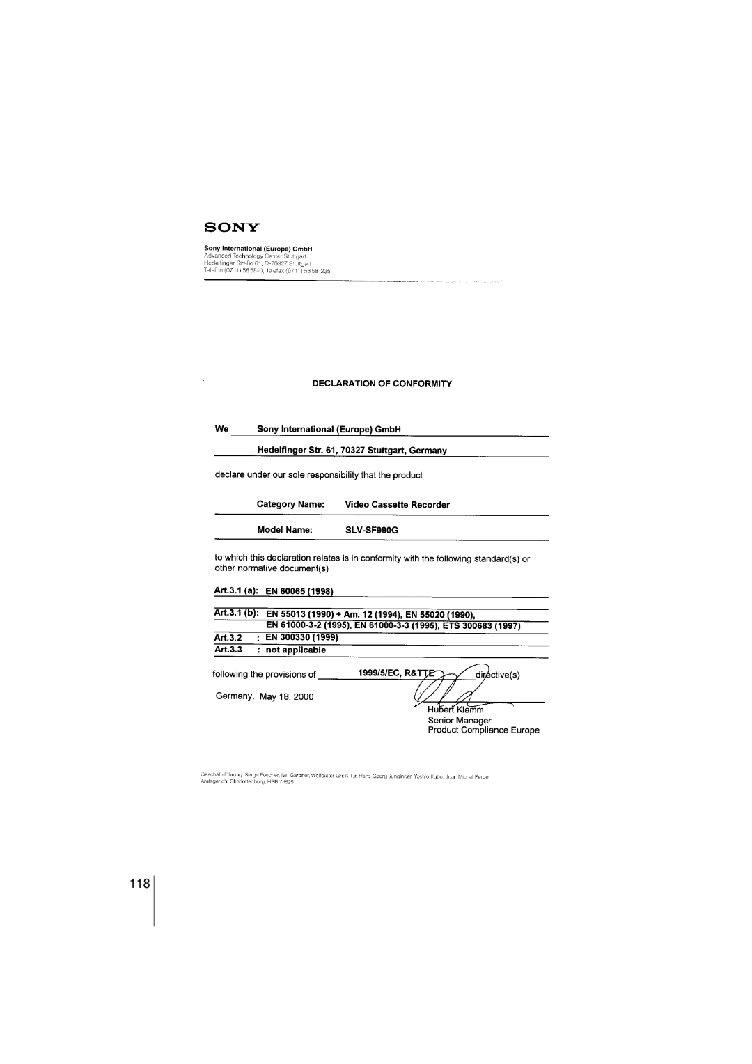 Sony SLV-SF990G manual 118 