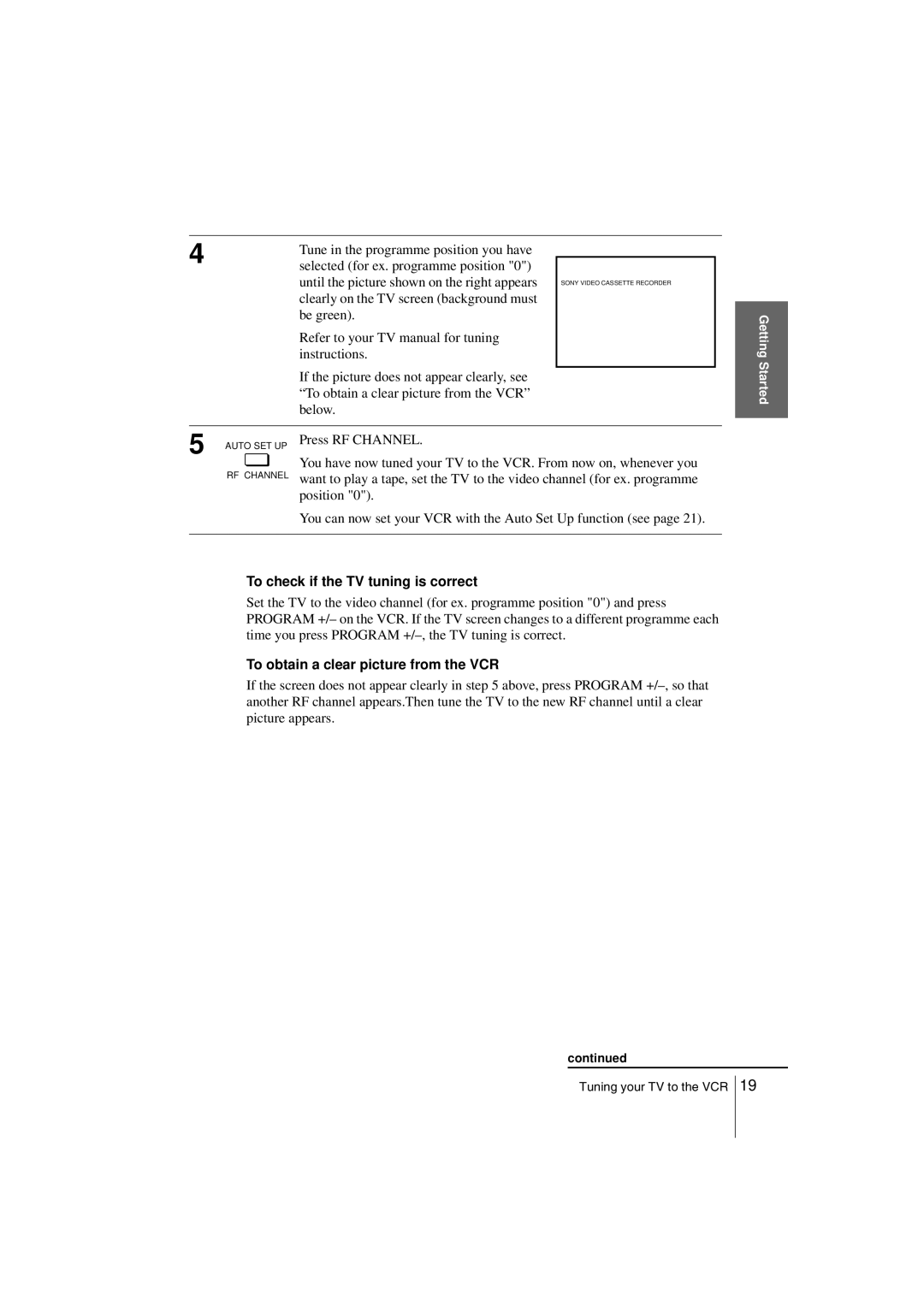 Sony SLV-SF990G manual Selected for ex. programme position, To check if the TV tuning is correct 