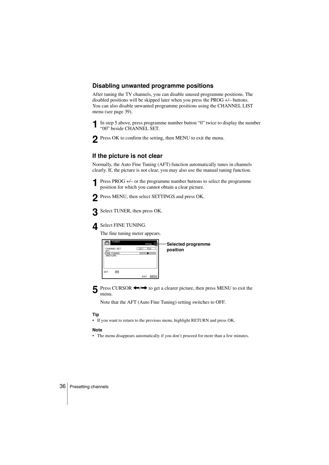 Sony SLV-SF990G manual Disabling unwanted programme positions, If the picture is not clear 