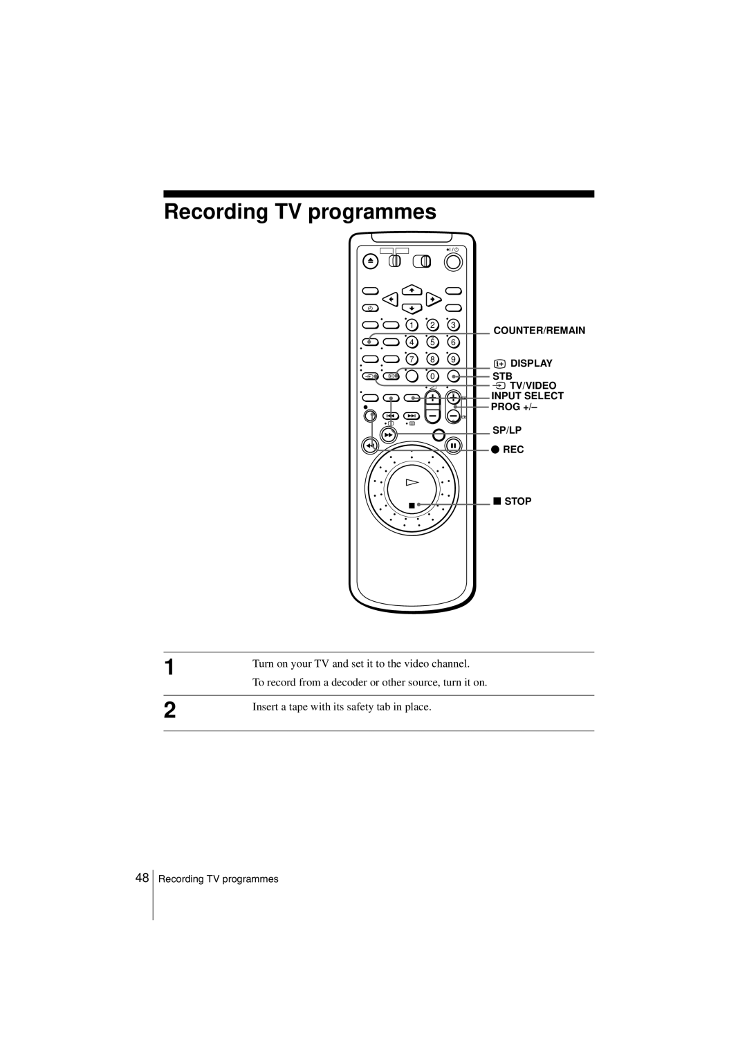 Sony SLV-SF990G manual Recording TV programmes, SP/LP z REC Stop 