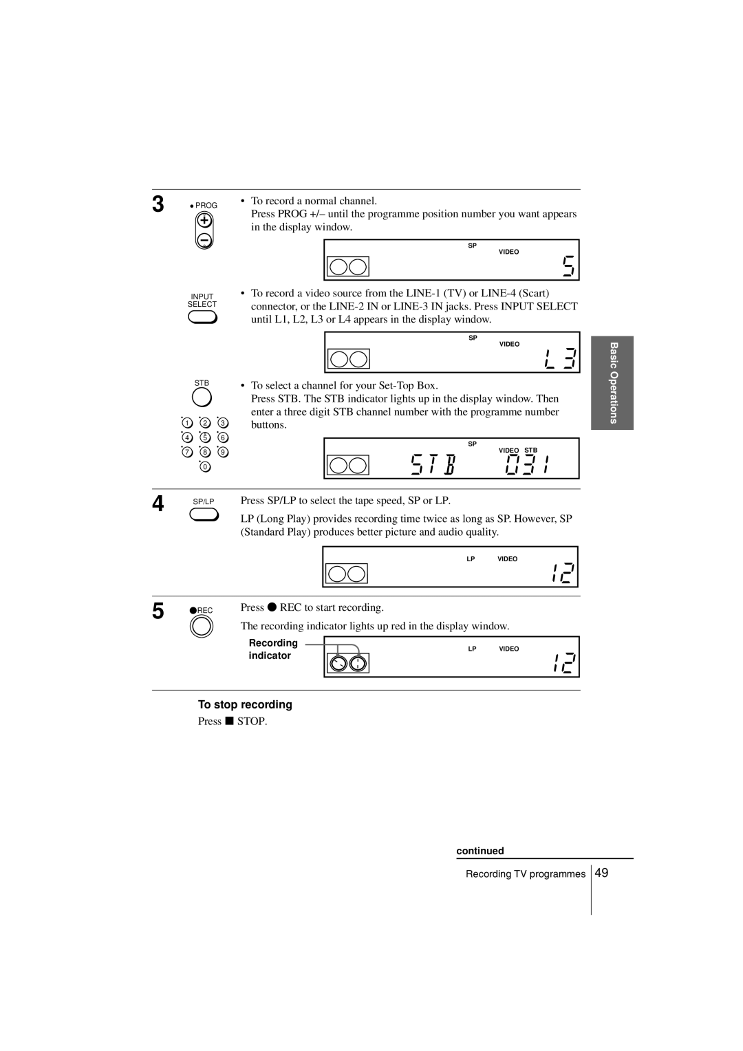 Sony SLV-SF990G manual To stop recording 