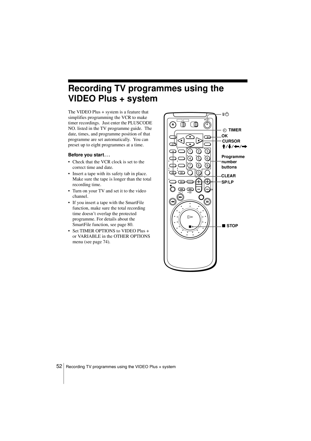 Sony SLV-SF990G manual Recording TV programmes using the Video Plus + system, Before you start… 