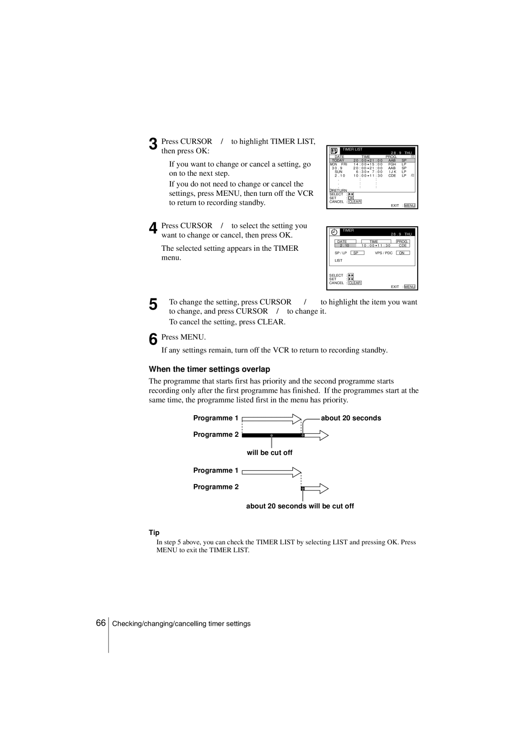 Sony SLV-SF990G manual When the timer settings overlap, Programme 