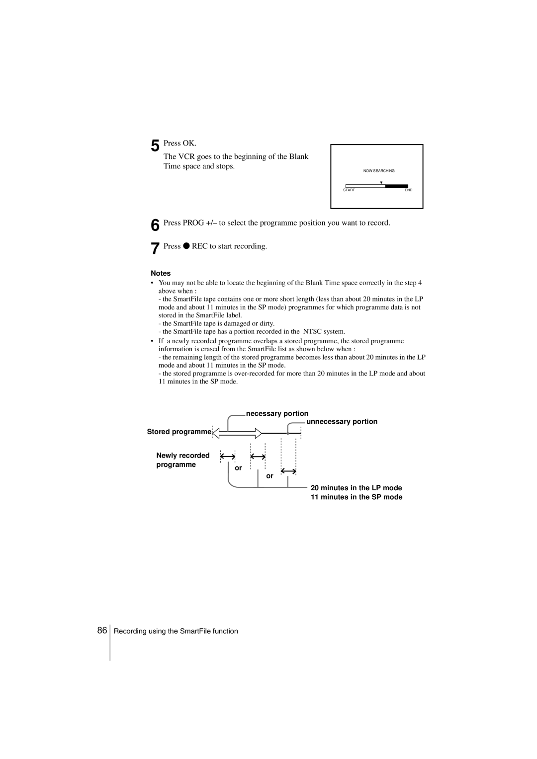 Sony SLV-SF990G manual NOW Searching Start END 