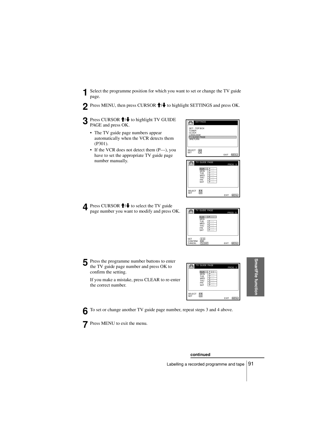 Sony SLV-SF990G TV guide page numbers appear, Automatically when the VCR detects them, Number manually 