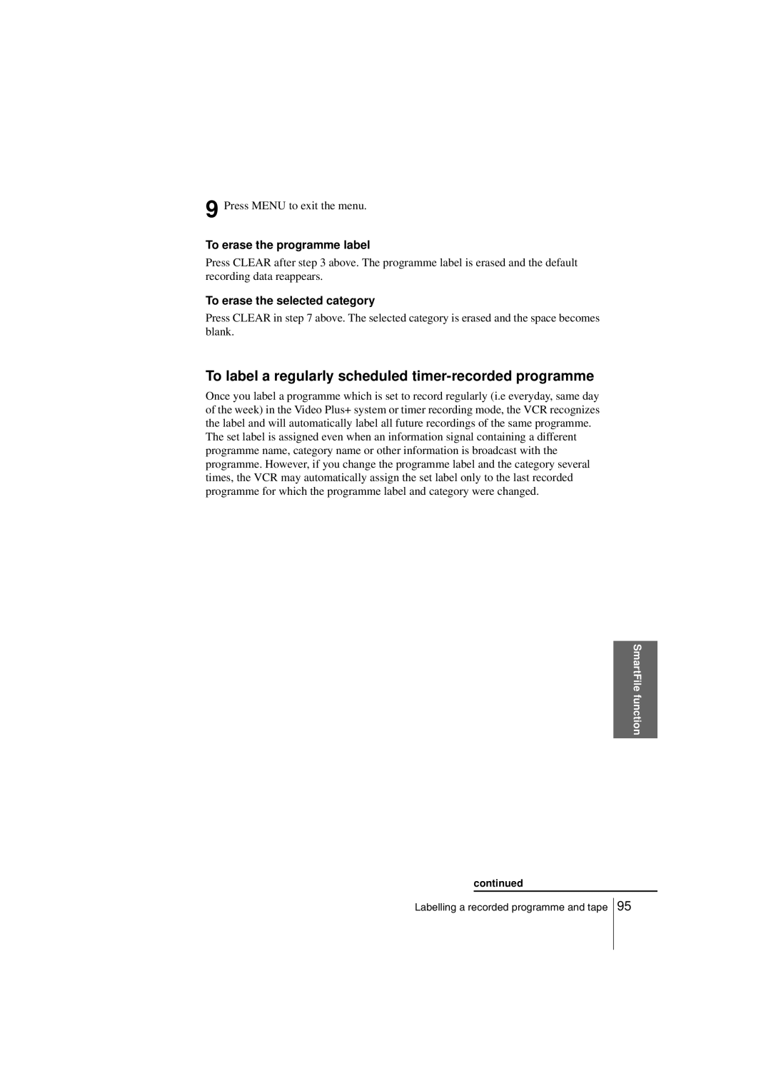 Sony SLV-SF990G manual To label a regularly scheduled timer-recorded programme, To erase the programme label 