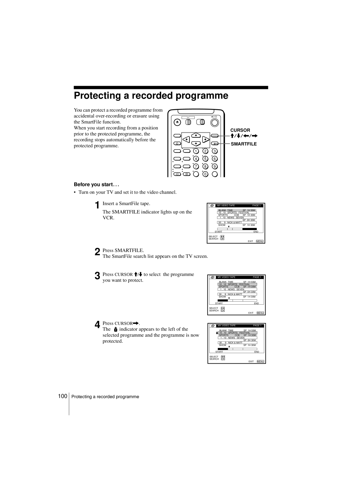 Sony SLV-SF990G manual Protecting a recorded programme, Before you start… 