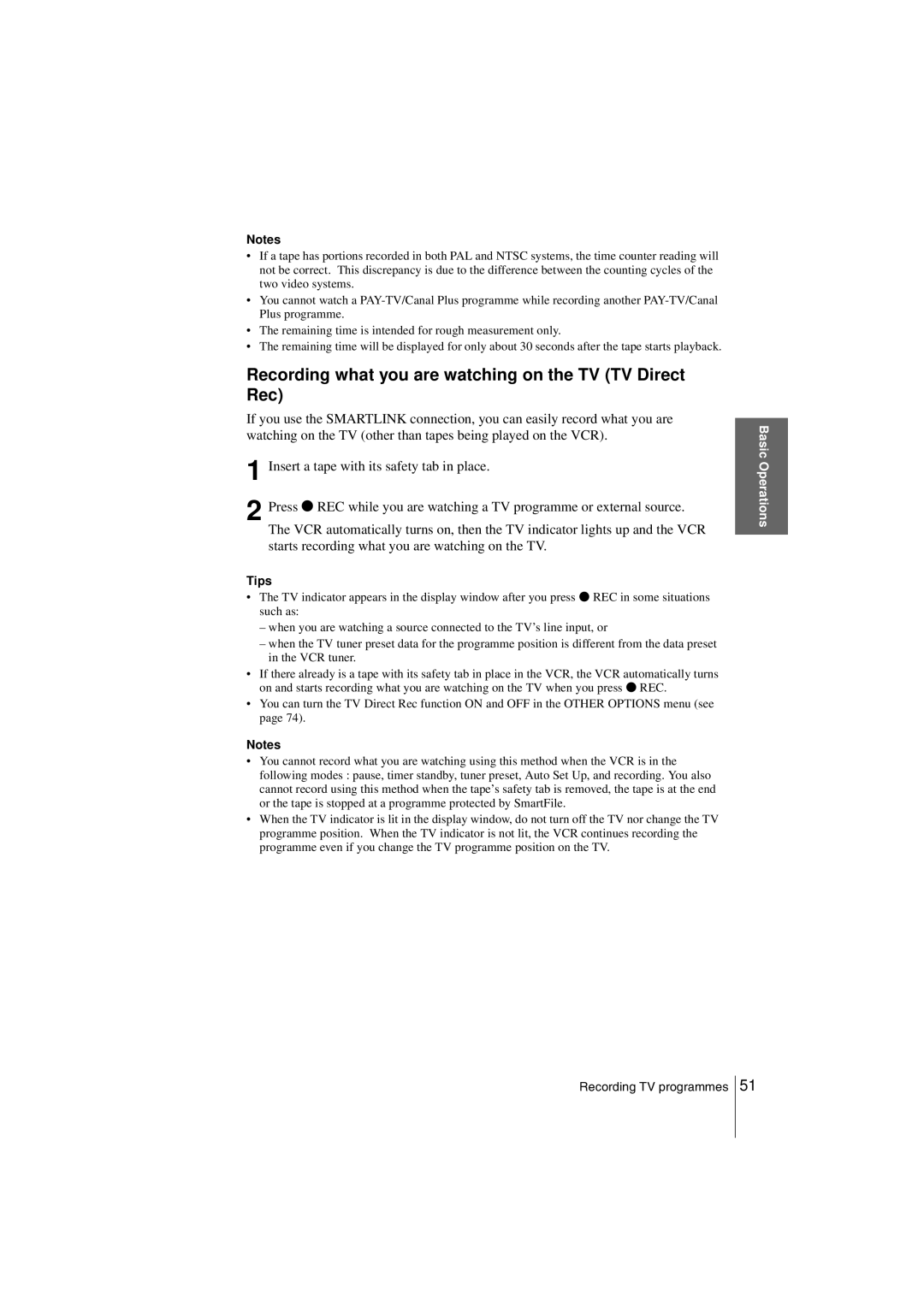 Sony SLV-SF990G manual Recording what you are watching on the TV TV Direct Rec 