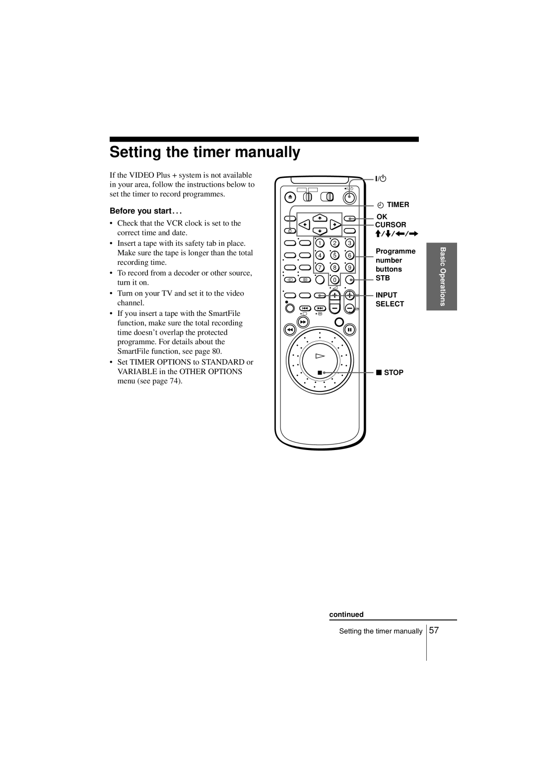 Sony SLV-SF990G Setting the timer manually, Before you start… 