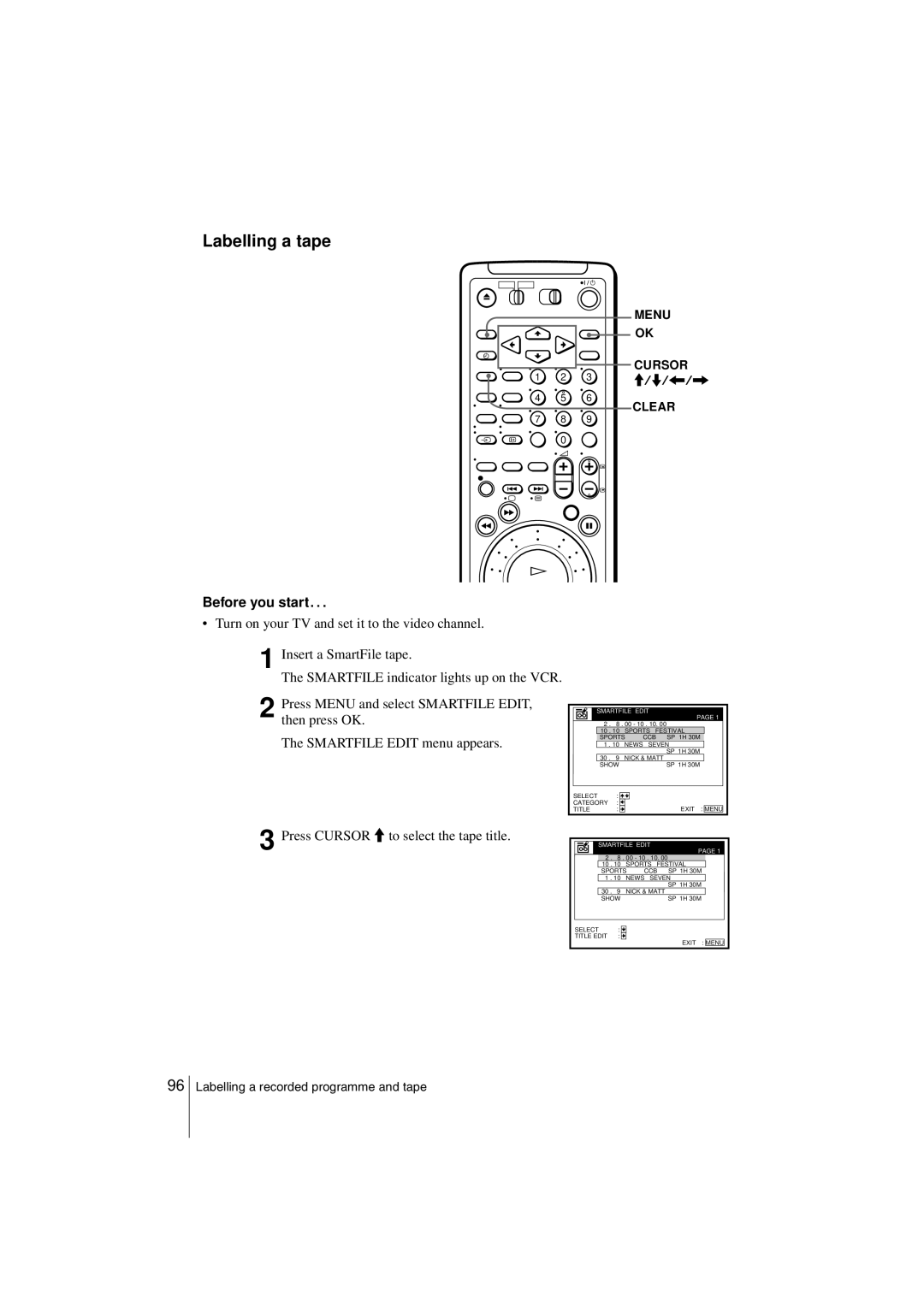 Sony SLV-SF990G manual Labelling a tape, Before you start… 