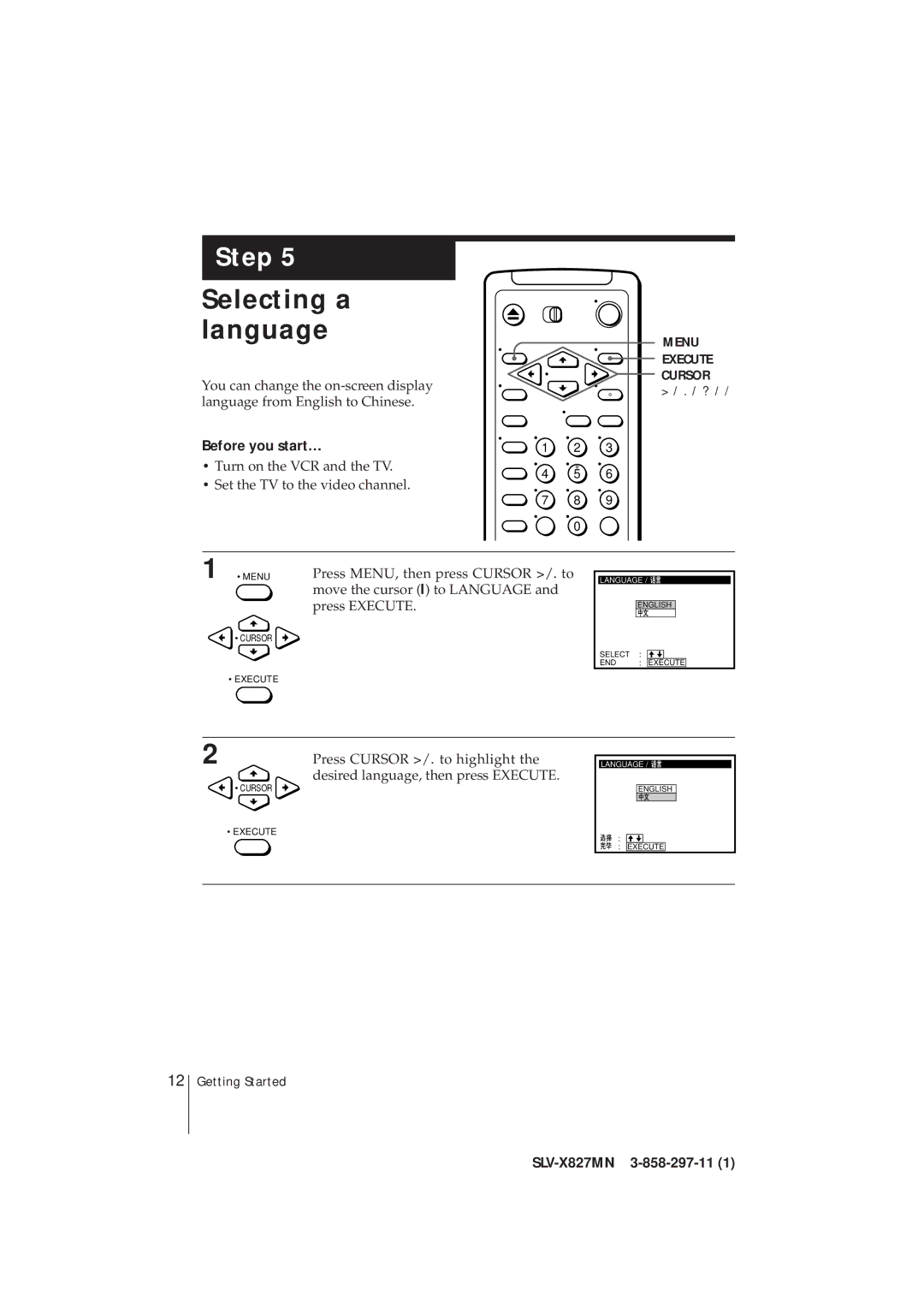 Sony SLV-X827MN manual Selecting a language, Before you start… 