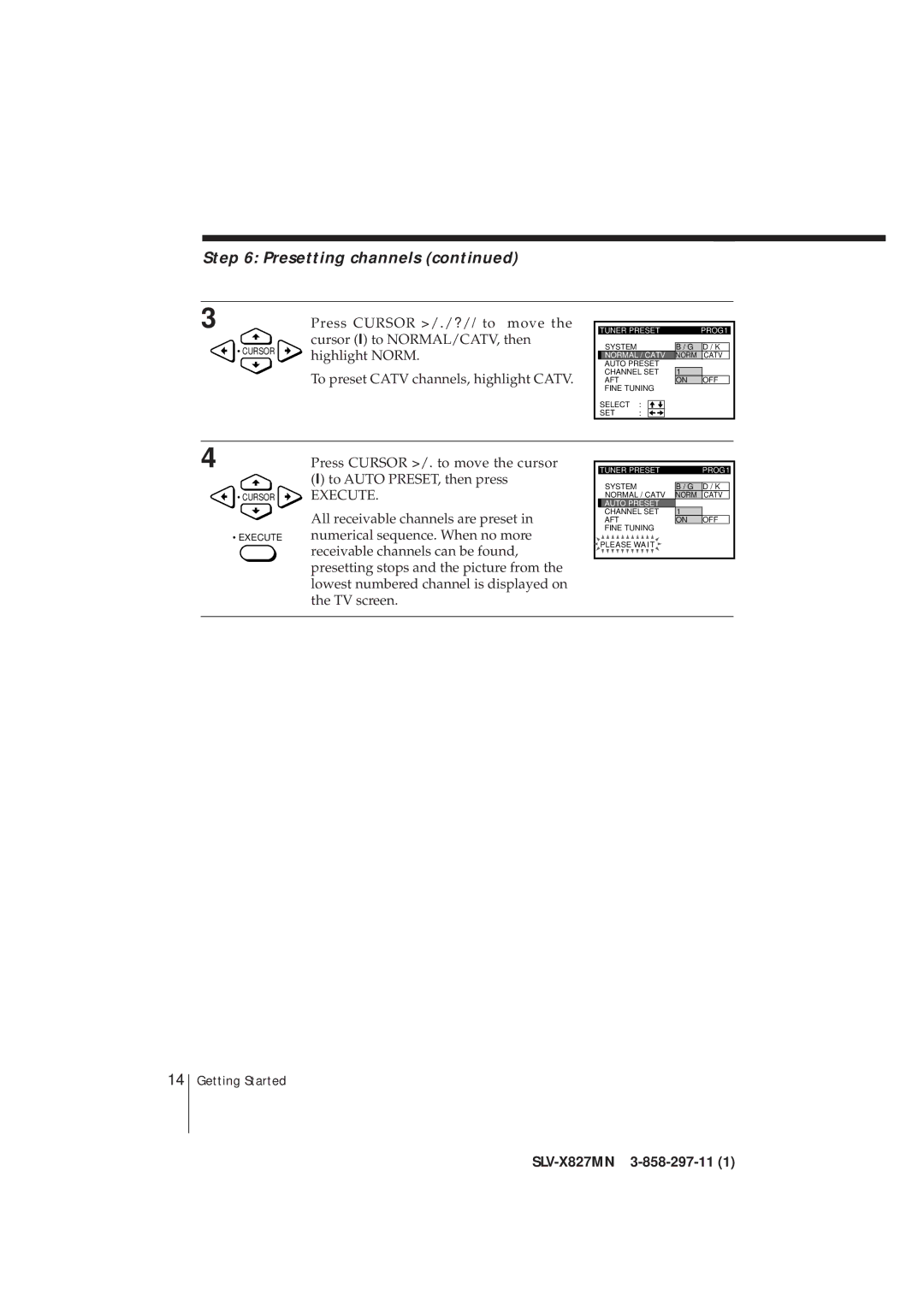 Sony SLV-X827MN manual Presetting channels, Execute 