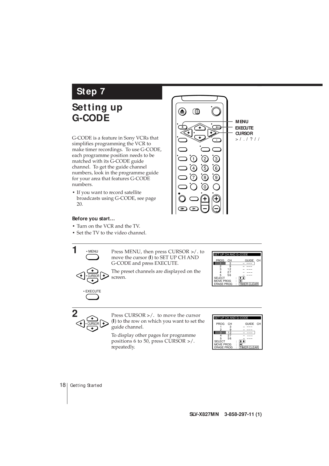 Sony SLV-X827MN manual Setting up, Code 