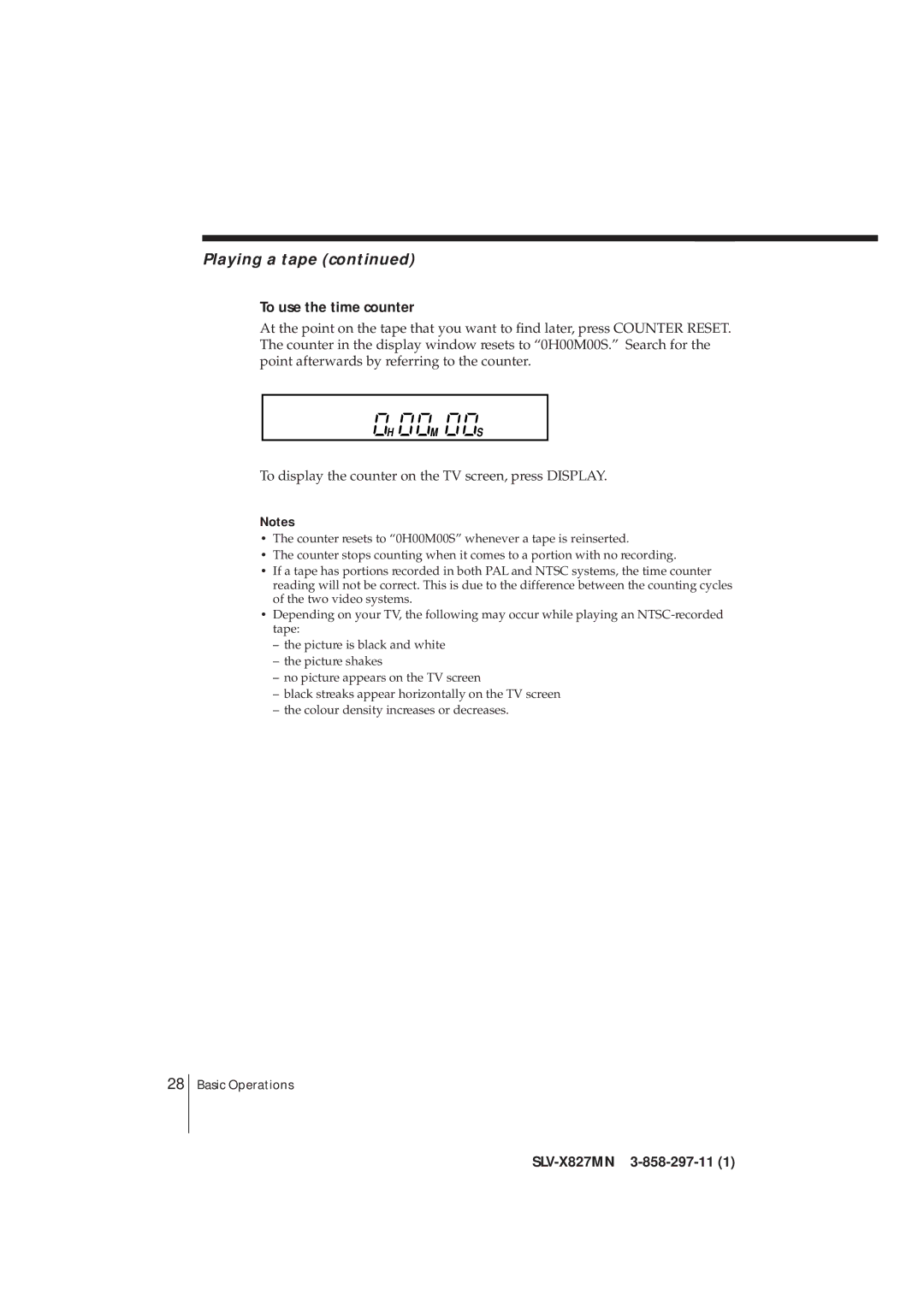 Sony SLV-X827MN manual Playing a tape, To use the time counter 
