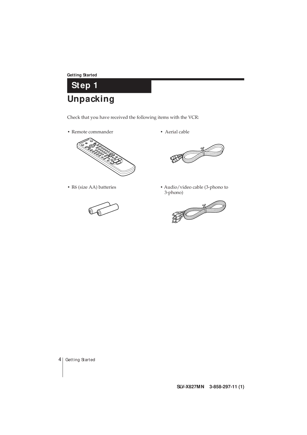 Sony SLV-X827MN manual Unpacking, Getting Started 