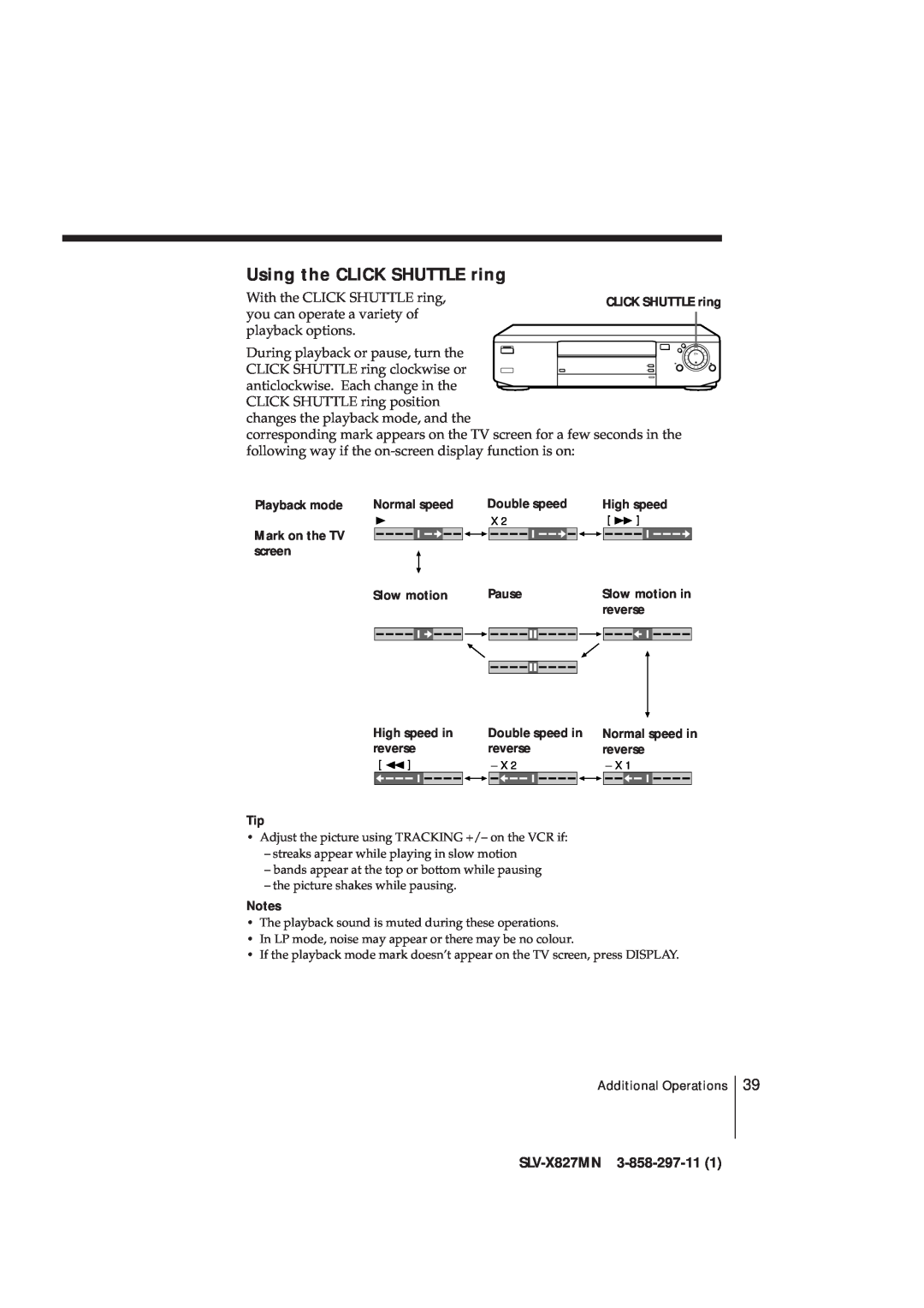 Sony manual Using the CLICK SHUTTLE ring, SLV-X827MN 3-858-297-11 