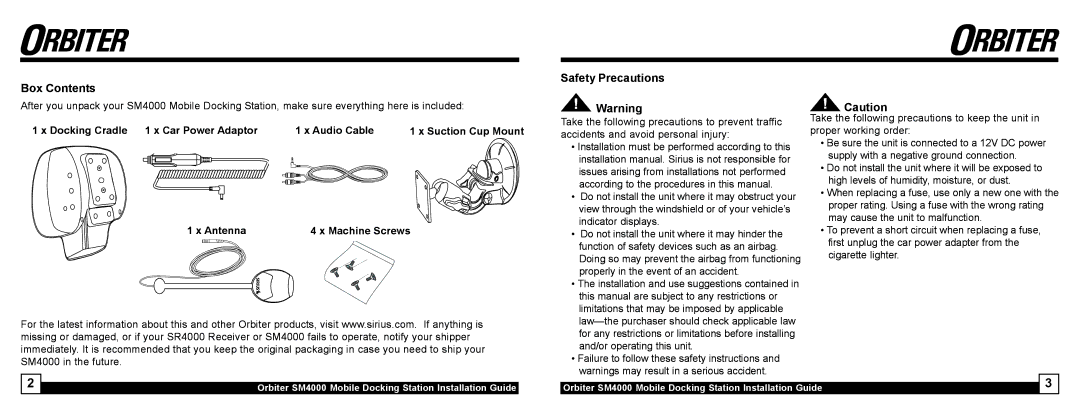 Sony SM4000 manual Box Contents, Safety Precautions 