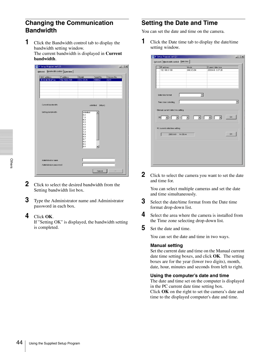 Sony SNC-CS3N, SNC-CS3P manual Changing the Communication Bandwidth 