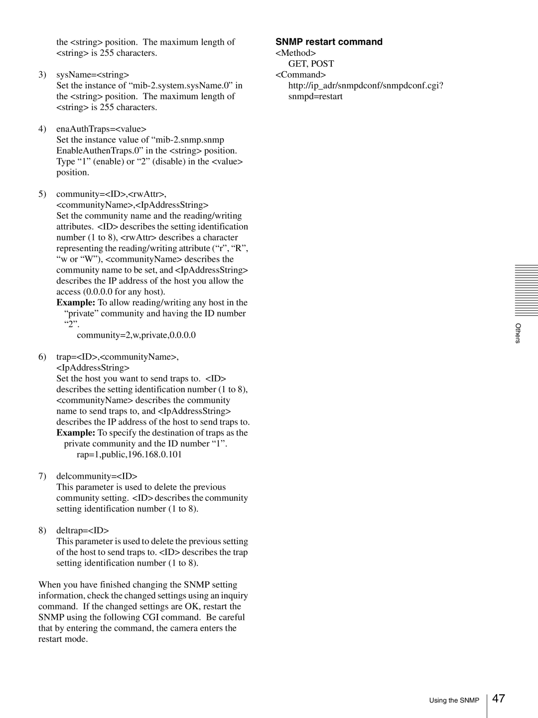 Sony SNC-CS3P, SNC-CS3N manual Snmp restart command Method 