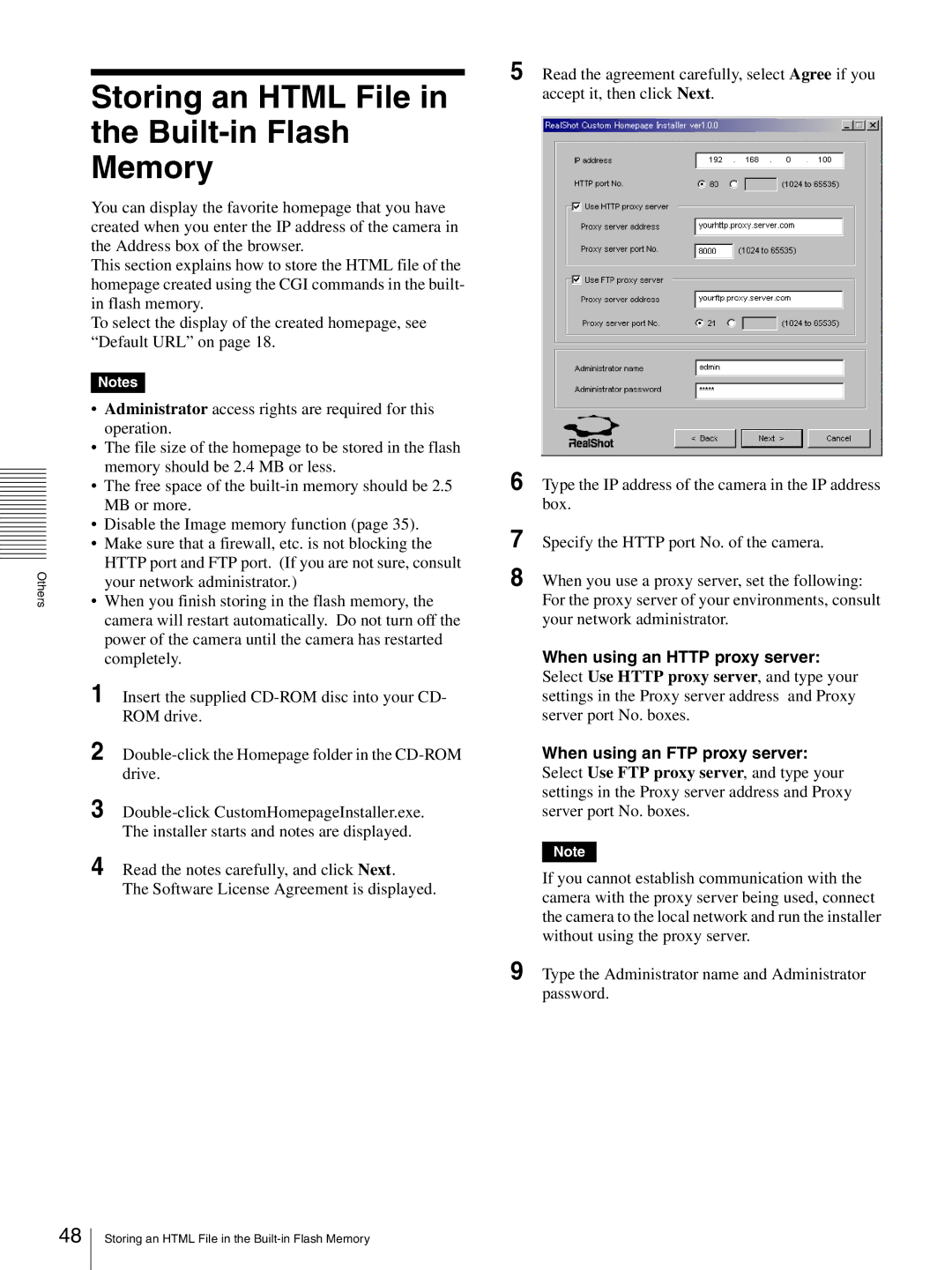 Sony SNC-CS3N, SNC-CS3P manual Storing an Html File Built-in Flash Memory 