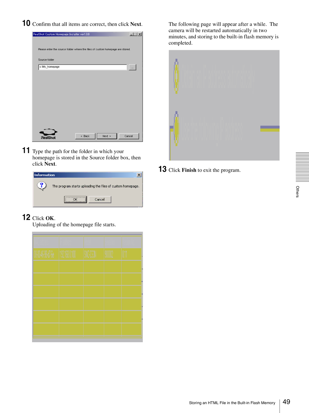 Sony SNC-CS3P, SNC-CS3N manual Others Storing an Html File in the Built-in Flash Memory 