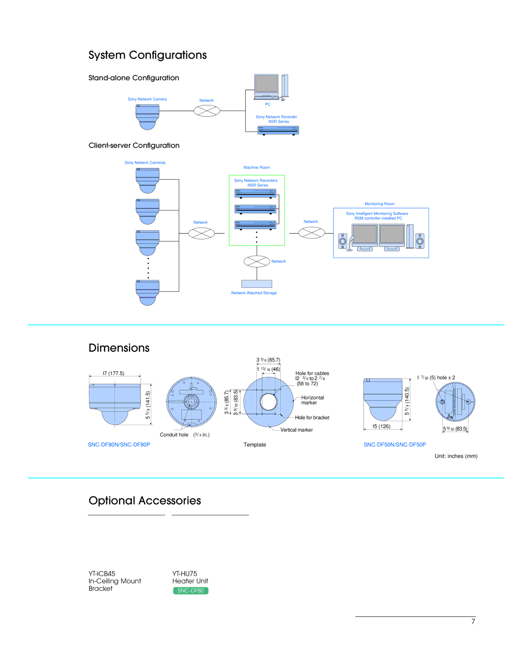 Sony SNC-DF50, SNC-DF80 manual System Configurations, Dimensions, Optional Accessories, Stand-alone Configuration 