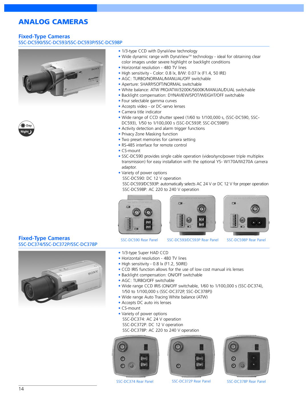 Sony SNC-RX570N manual SSC-DC590/SSC-DC593/SSC-DC593P/SSC-DC598P, SSC-DC374/SSC-DC372P/SSC-DC378P 